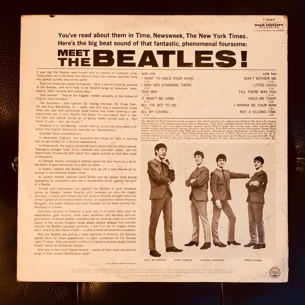 RARE 1964 “Meet the Beatles” Original Vinyl Record - Picture 2 of 2